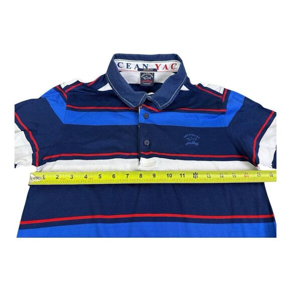 Paul & Shark Yachting Polo "Shark Fit” Slim Fit Blue & Red Stripe Mens Small - Picture 8 of 10